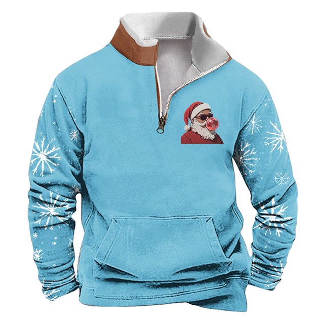 Sudadera sin capucha para hombre, de invierno, con cuello alto, cremallera, estampado navideño, jersey de manga larga, sudadera con capucha, blusa de poliéster para hombre