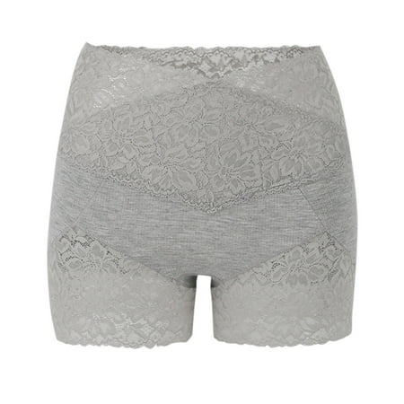 GA WEIHUA ReducedPretty Lace Boxer Briefs for Women V Cut Criss Cross High Rise Panties Stretch Boyshort Panty Floral Lace Lingerie(Gray M)