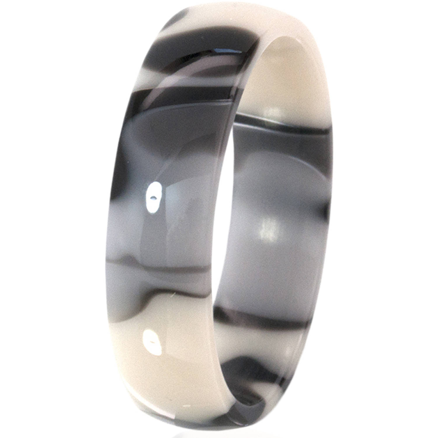6mm Half-Round Black and White Swirl Stackable Ring