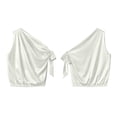 thumbnail image 4 of Women's One Shoulder Satin Blouse Summer Oversized Plain Tie Sleeveless Shirts Elegant Lightweight Office Business Tops White, 4 of 6