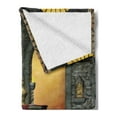 thumbnail image 2 of Gothic Soft Flannel Fleece Throw Blanket, Altar Table in Castle Baroque Era Inspired Alchemy Wizard Design, Cozy Plush for Indoor and Outdoor Use, 50" x 60", Reseda Green Mustard, by Ambesonne, 2 of 5