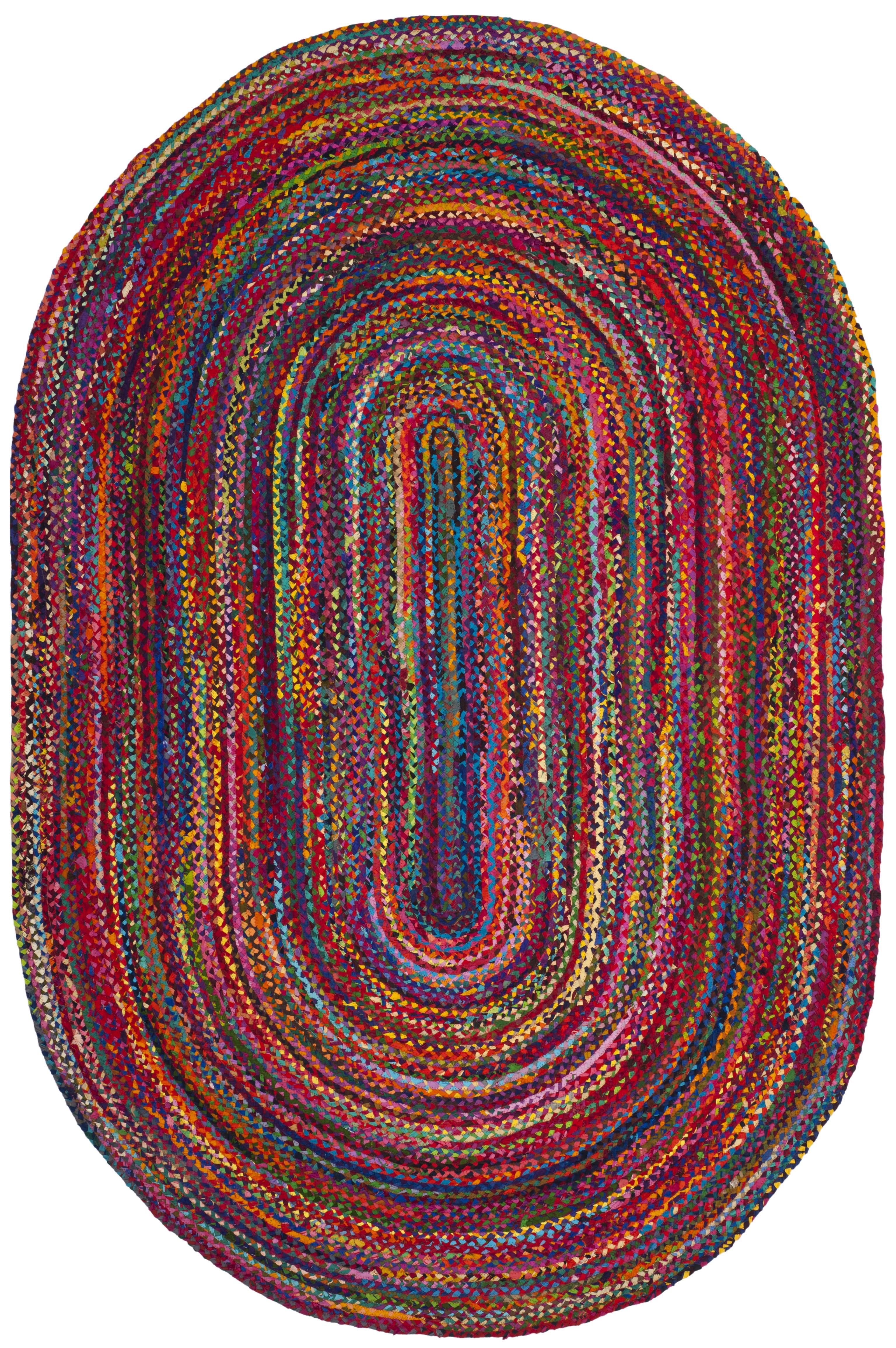 SAFAVIEH Braided Daphne Geometric Cotton Reversible Area Rug, Red/Multi, 7'6" x 9'6" Oval