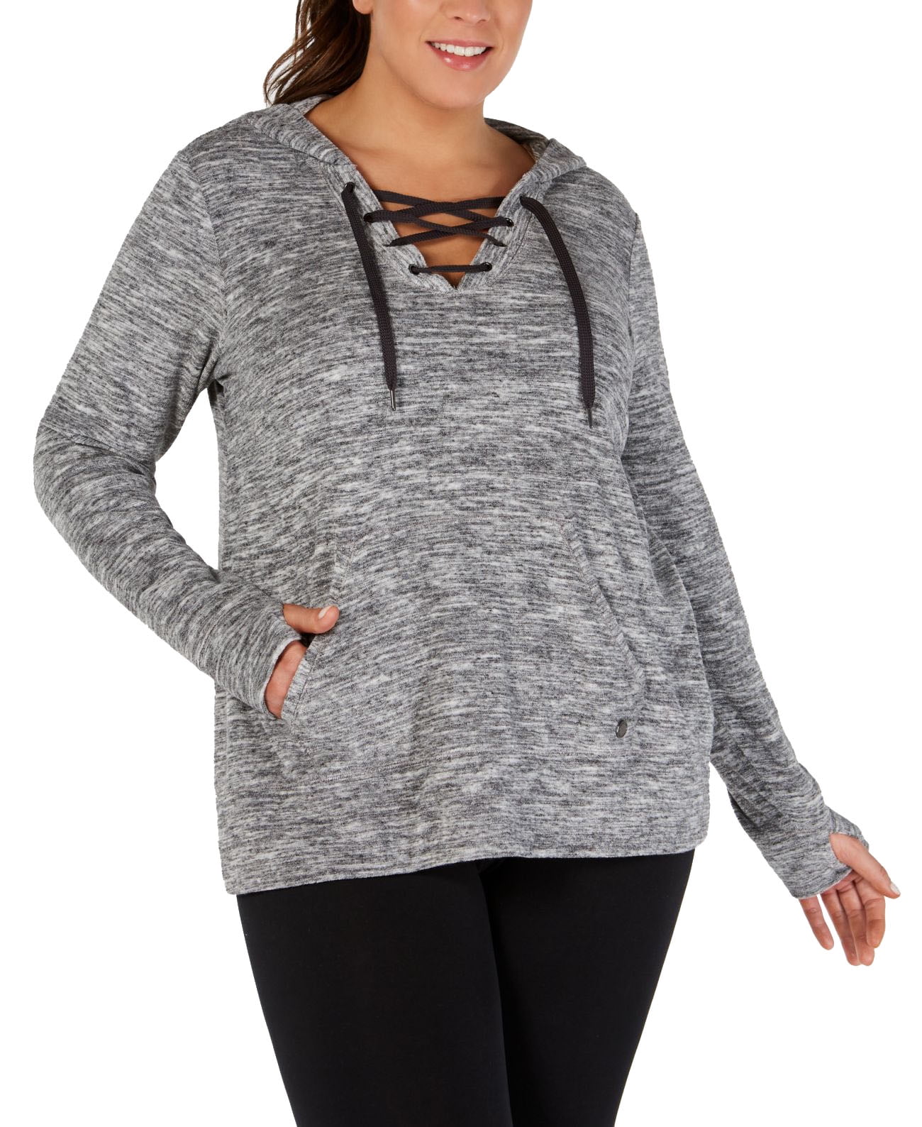 Ideology Womens Lace-Up Sides Hoodie Charcoal Heather 