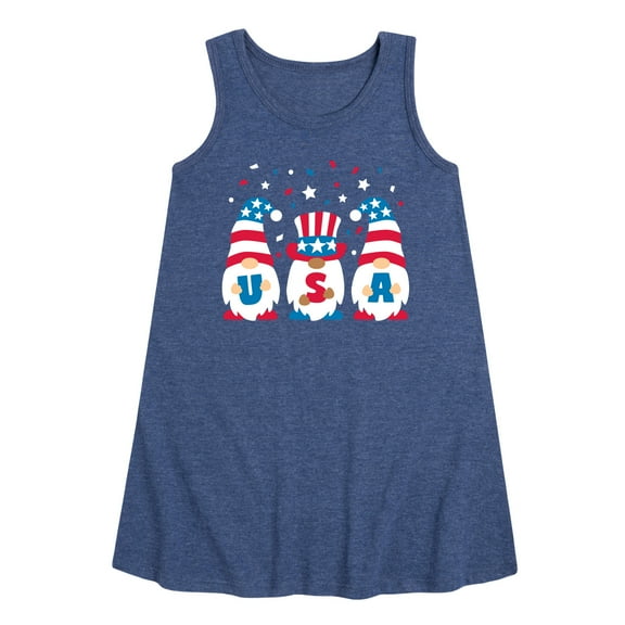 Instant Message - Fourth of July - USA Gnomes Celebrate - Toddler & Youth Girls A-line Dress