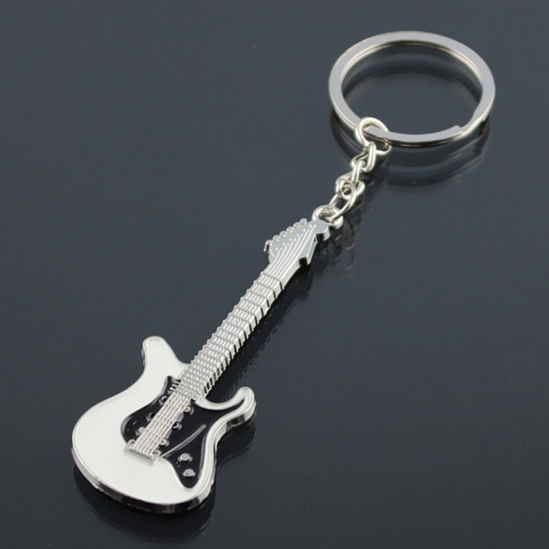 Electric GUITAR Black/White Metal Alloy KEY CHAIN Ring Keychain NEW 