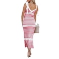 thumbnail image 4 of LANGWYQU Deep V-Neck Striped Long Dress Sleeveless Strappy Tie Bodycon Dress, 4 of 5