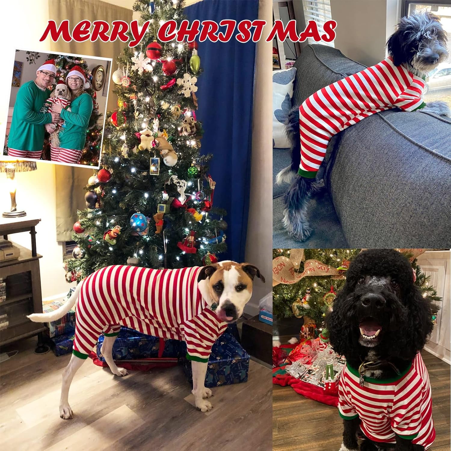 HAHDAXIA Sychien Dog Christmas Pajamas Large Red and White Striped Pjs for Boy Girl Dogs Thermal Autumn Winter Matching Jumpsuit for Big Dog L