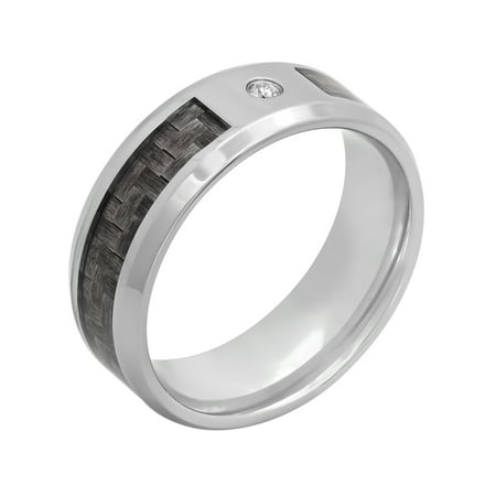 Men's Stainless Steel with Diamond Accent Gray Carbon Fiber Band, 8mm