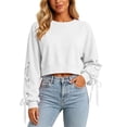 thumbnail image 5 of HAiming Cropped Sweatshirts for Women Long Sleeve Bow Scoop Neck Trendy Shirts Fall Winter Casual Going out Tops, 5 of 9