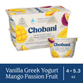 thumbnail image 2 of Chobani Low-Fat Vanilla Greek Yogurt with Mango Passion Fruit on The Bottom 5.3 oz, 4 pack, 2 of 12