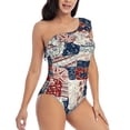 thumbnail image 3 of Sikiie Marine Sailing Print Women One Piece Swimsuits Tummy Control One Shoulder Bathing Suits Ruffle Swimwear, From S to XXL-Medium, 3 of 6