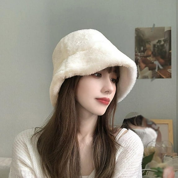 Winter Bucket Hat for Women Warm Hats Cute Warm Soft Faux Fur Fisherman Cap