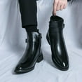 thumbnail image 2 of Black Men'S Chelsea Boots Pointed Toe Leather Buckle Zipper Decoration Ankle High Casual Footwear Low Heel 1.09 Inches 1.80 Pounds, 2 of 7