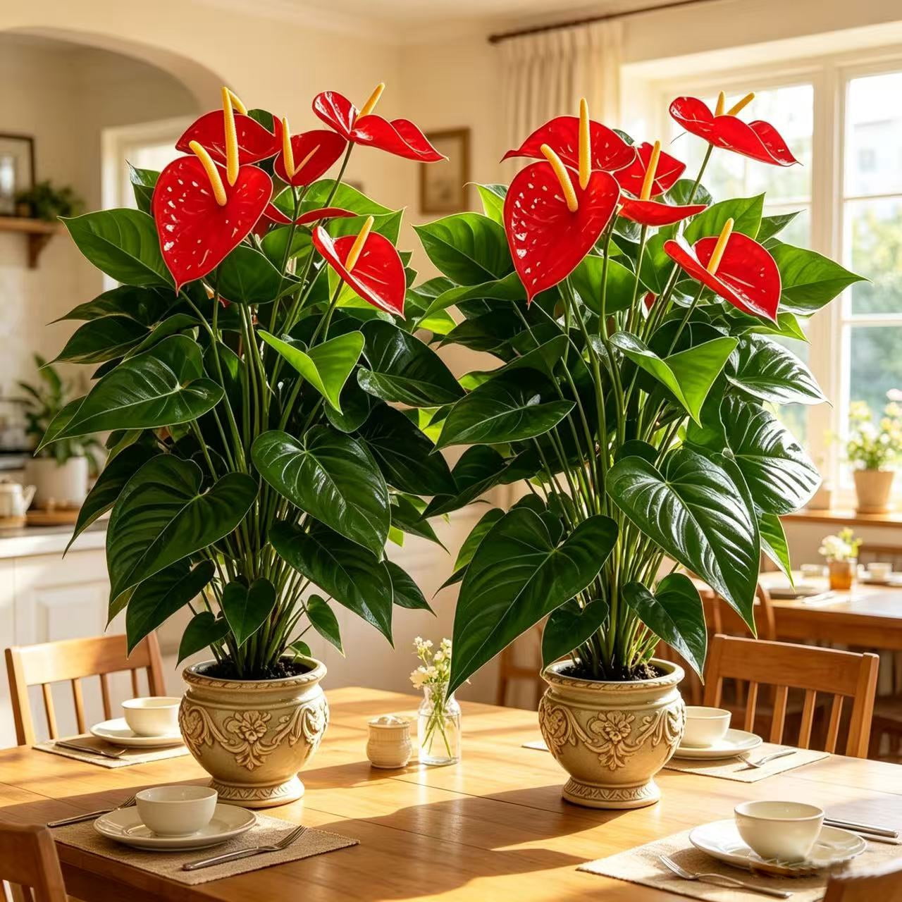 21.65in Artificial Anthurium Plant, 4Pcs 18 Leaves Faux Red Flowers, Large Fake Potted Plants for Home Decor Indoor Outdoor, No Pot
