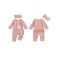 thumbnail image 2 of Qmyliery Newborn Baby Girl Fall Outfit Football/Golf Print Long Sleeve Ribbed Romper Bow Headband 2 Piece Set, 2 of 9
