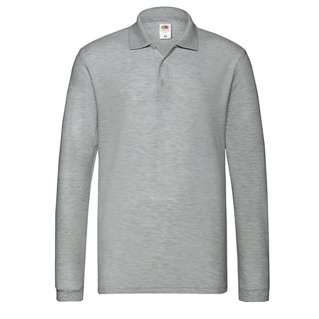 Fruit of the Loom - Polo Premium de Jaspeado de Manga Larga para Hombre (Gris Jaspeado Atlético)