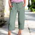 thumbnail image 2 of KAUOD Kids Girls Cotton Linen Cropped Pants with Pockets Solid Baggy Wide Leg Straight Summer Casual Pants Sport Trousers, 2 of 7