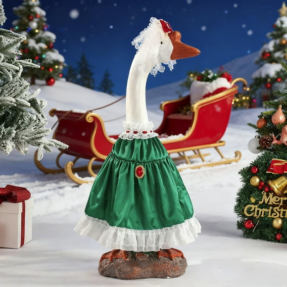 Uklsqma Christmas Goose Costume for 23 Inch Lawn Goose Statue | Red Green Polyester Outfit with Hat | Outdoor Porch Garden Patio Decoration | Durable Holiday Yard Décor Gift