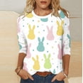 thumbnail image 2 of Ichuanyi Womens Easter Printed 3/4 Length Sleeve Tops Casual Loose Fit Crewneck T Shirts Cute Solid Three Quarter Length Tunic Tops, 2 of 7