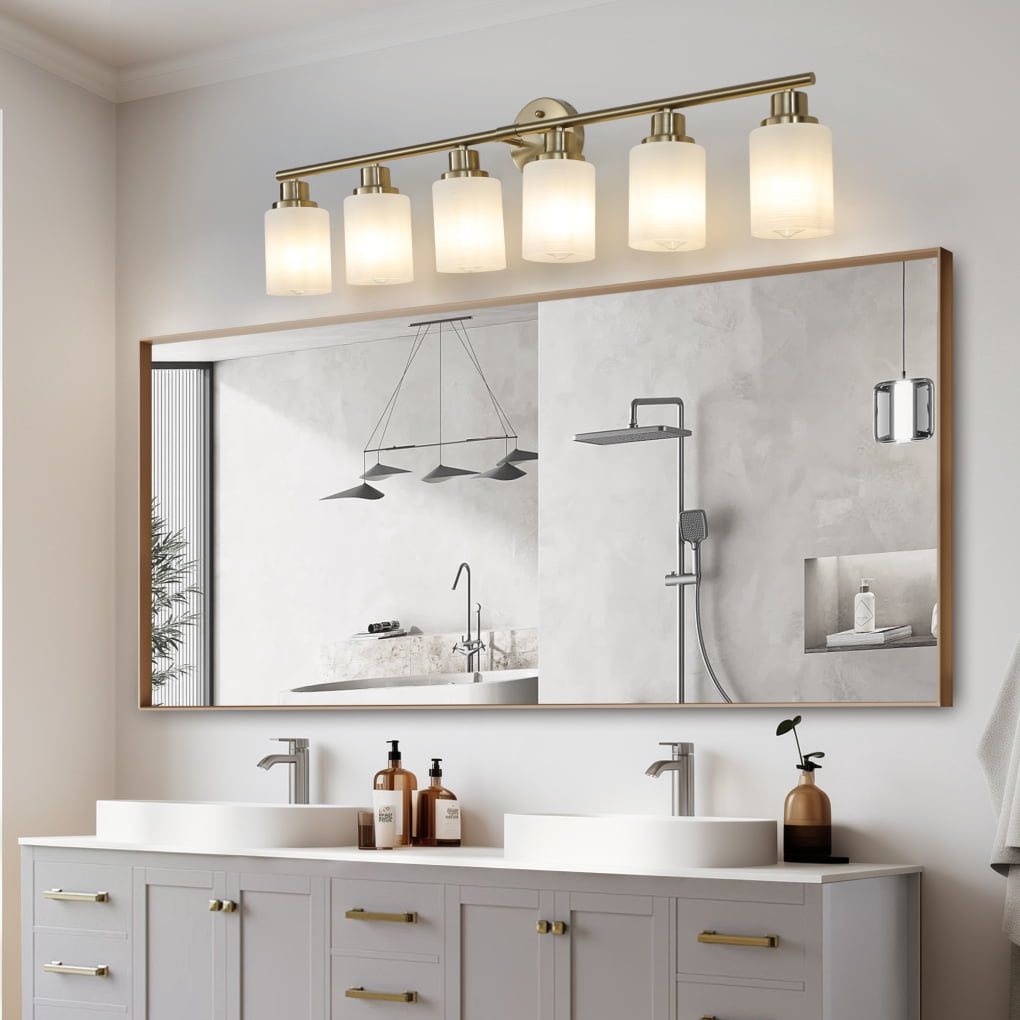 6-Light  Bathroom Light Fixtures, Vanity Lights with Frosted Glass Shades, Wall Mounted Lighting for Mirror Kitchen Living Room Hallway Cabinet Porch (No Bulbs)
