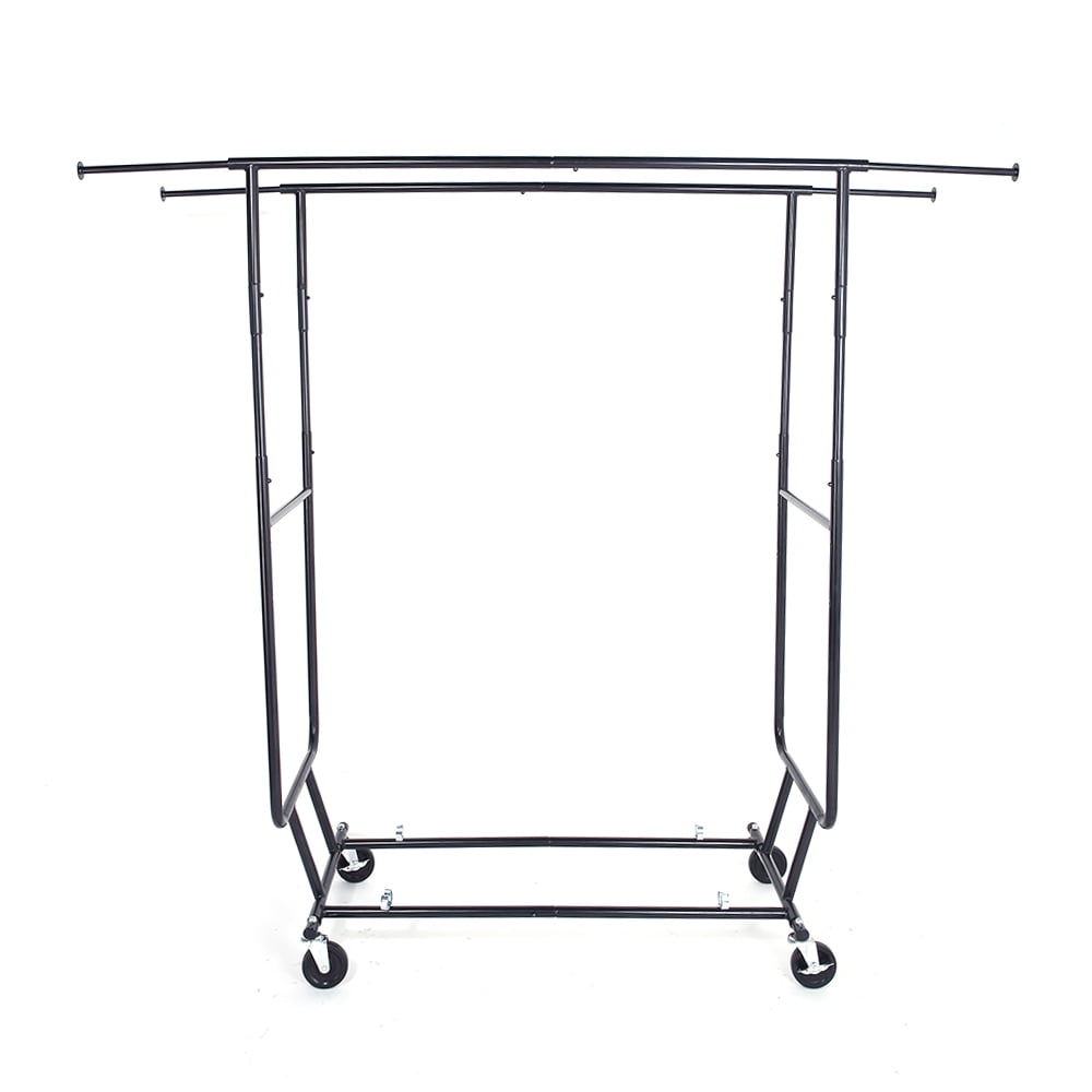 Kepooman Heavy Duty Steel Double-bar Garment Rack, Hanger Black and Chrome Plated, Black Kepooman Heavy Duty Steel Double-bar Garment Rack, Hanger Black and Chrome Plated, Black