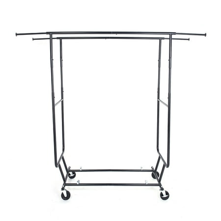 Zimtown Adjustable Double Rolling Clothing Bar Rail Rack Garment Rack, Steel, Black