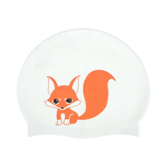 Unique Bargains 1 Pc Silicone Waterproof Cartoon Swim Cap White, Orange ["Fox"]