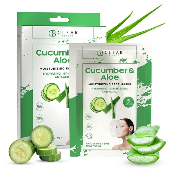Mascarilla facial Clear Beauty con pepino y aloe, paquete de 4