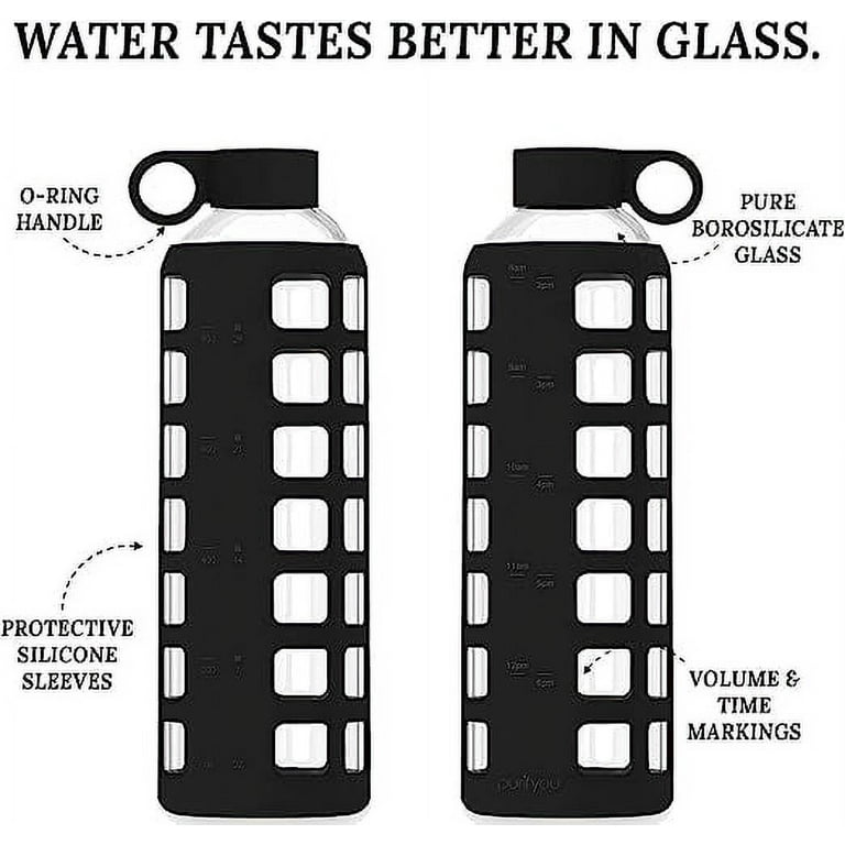 purifyou Premium 40/32 / 22/12 oz Reusable Glass Water Bottles with Time  and Volume Markings