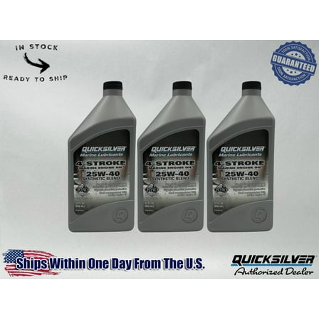 Quicksilver OEM Semi Synthetic 25W40 Marine Oil Quarts 92-8M0078622 3 Pack