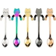 thumbnail image 1 of Cute cat, coffee spoon, tea spoon, stainless steel, 5 pieces (multicolor), 1 of 5