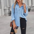 thumbnail image 5 of cllios Women's Button Down Jean Shirt Casual Long Sleeve Classic Denim Blouse Jackets Relaxed Fit with Chest Pocket, 5 of 8