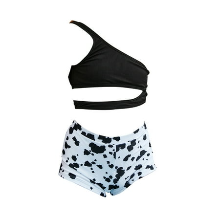 

Honeeladyy Rollbacks Toddler Girls Two-piece Swimsuit Speckle Pattern Print One Shoulder Beach Bikini