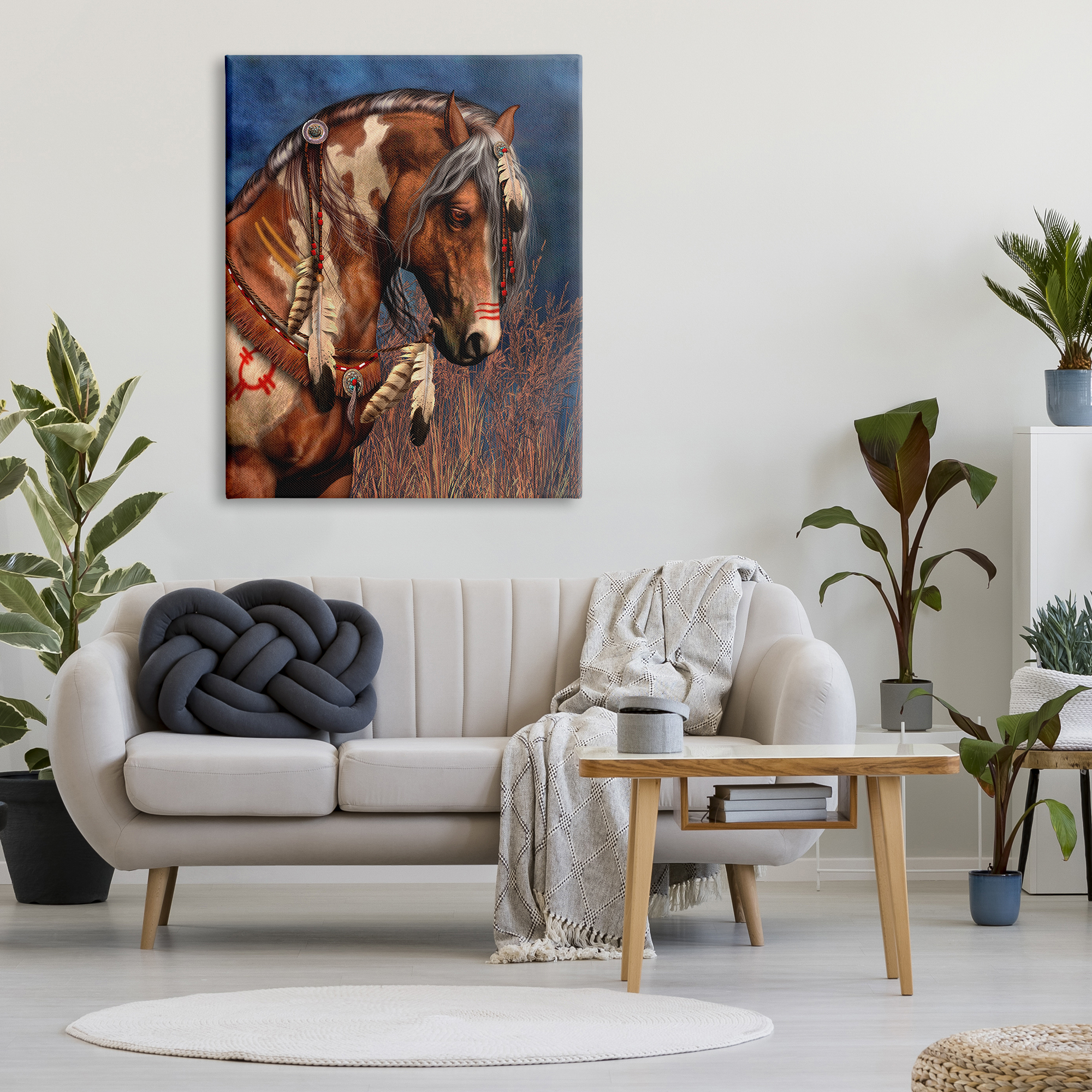 Stupell Industries War Pony Portrait Animals & Insects Painting Gallery Wrapped Canvas Art Print Wall Art, 36 x 48