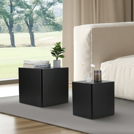 Williamspace Modern Square Coffee Table Set of 2 Nesting Table End Side Table Set of 2 for Living Room Apartment, Black
