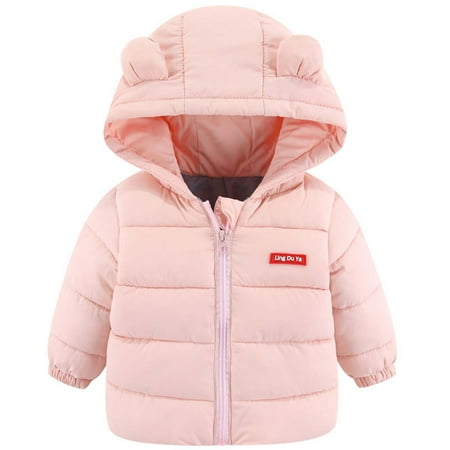 

Baby Boys Girls Bear Ears Hooded Coat Winter Quilted Thicken Cotton Lined Jacket Toddler Cute Outwear Clothes