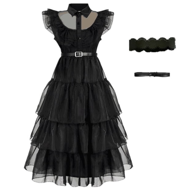 Película Wednesday Cosplay vestidos Wednesday Addams Cosplay disfraz gótico viento adultos niños vestido Halloween fiesta disfracesL Gao Jinjia LED