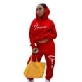 thumbnail image 2 of Fangasis Women Jogger Set Drawstring Two Piece Outfit Long Sleeve Sweatsuits Ladies Loungewear Lounge Sets Athletic Gym Hooded Sweatshirts And Sweatpants Red M, 2 of 6