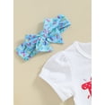 thumbnail image 6 of Musuos Toddler Girls Outfit, 1-3 Years Short Sleeve Crew Neck Letters Donut T-shirt with Flare Pants Headband Summer Outfit, 6 of 9