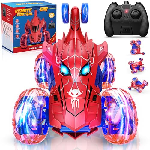 Remote Control Car RC Cars Toys,Cool Rechargeable Stunt RC Car with 360 Flips 4WD Wheel With Bright light,Fun Outdoor Toys Gifts for Kids Birthday or Chritmas 4-6 6-8 8-12 Years Old (Blue-Red)