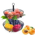thumbnail image 2 of Frutero de 2 niveles, cesta de fruta de metal para encimera, estilo vintage negro, 2 of 5