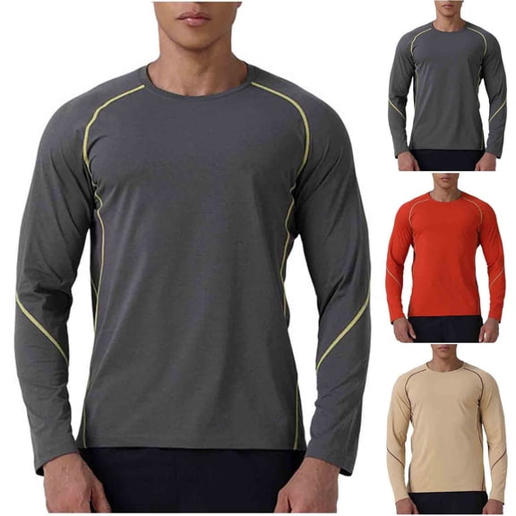 RongHuan Men's Athletic Tops Quick Dry Breathable T-Shirt Crew Neck Workout Tshirt Slim Fit Long Sleeve Tees