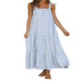 thumbnail image 2 of PENGXIANG Femmes Sans Manches Longue Robe à Carreaux Imprimé Cravate vers le Haut Dos en Vrac Robe Décontractée Simple une Pièce Vêtements, 2 of 7