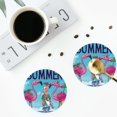thumbnail image 4 of Disketp Beach Flamingo Trio Funny Coasters,4 Pcs Leather Coasters with Holder, Perfect Housewarming Hostess Gifts,Protect Furniture from Water Marks Scratch and Damage-Round Shape, 4 of 6