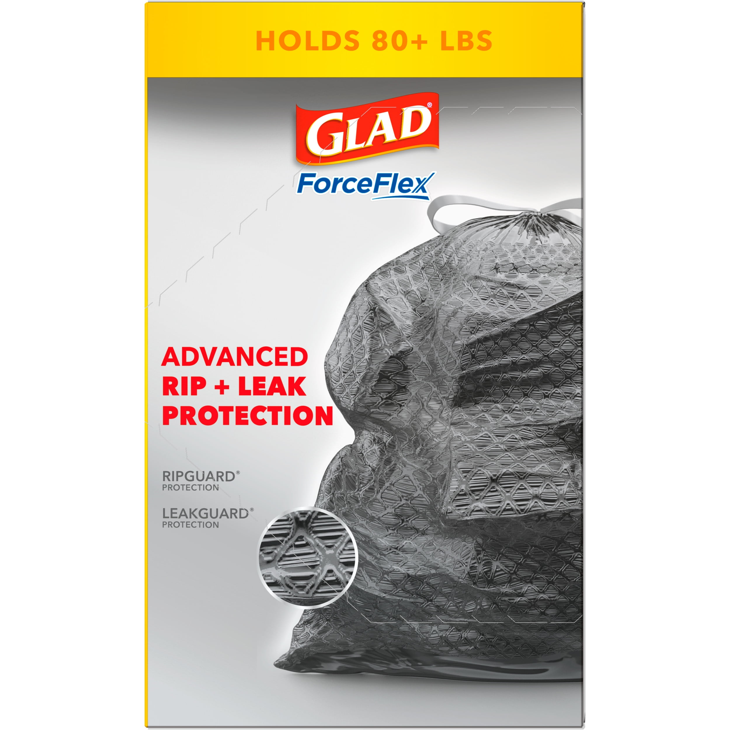 Glad Force Flex Stretchable Strength Rip Protection 30 Gallon Large  Drawstring Trash Bags 25ct