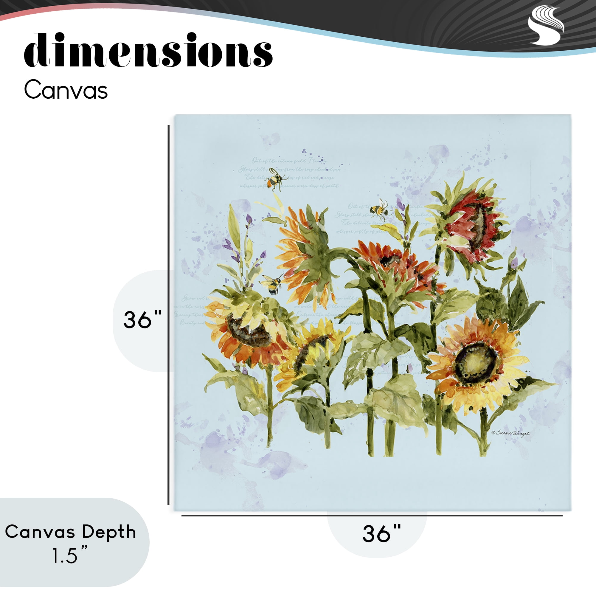 Stupell Industries Sunflowers & Bee on Blue Canvas Wall Art, design by Susan Winget