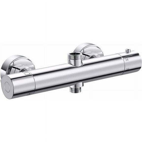 Thermostatic Shower Valve with Hot and Cold Mixing, Solid Brass Construction for Stable Constant Temperature, Wall Mount Exposed Faucet for Bathroom (Double Outlet)