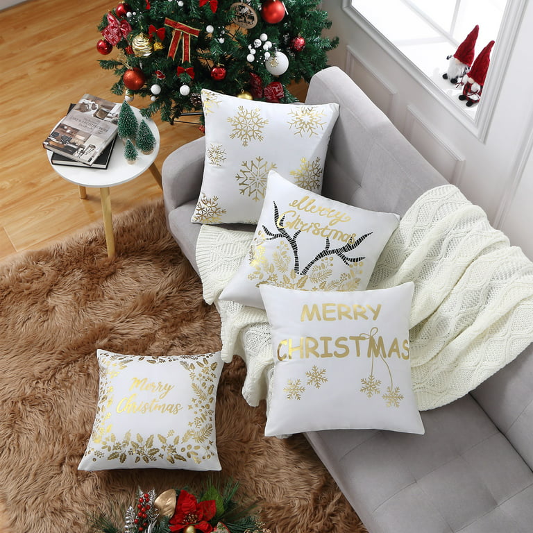 Christmas Pillow Covers 20X20 Set of 2 - Xmas Decorative Farmhouse Linen  Throw P