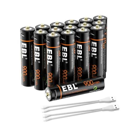 EBL USB Rechargeable AAA Batteries 900mWh 1.5V AAA Lithium Batteries, 16 Pack