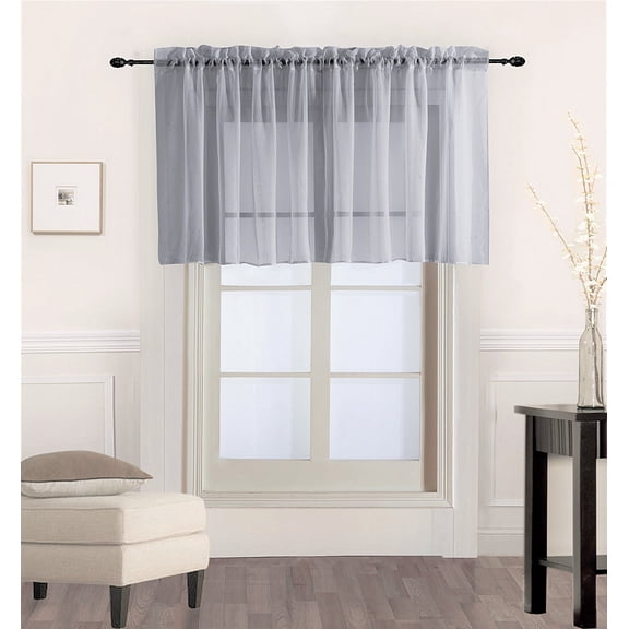 Decotex 1 Piece Sheer Voile Rod Pocket Multi Use Straight Window Curtain Valance Topper (55" X 36", Silver)